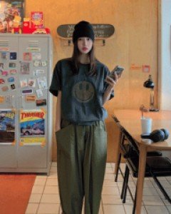Part Pocket Banding Baggy Pants