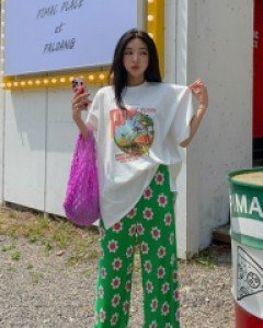 Smile Flower Pleats Wide Pants