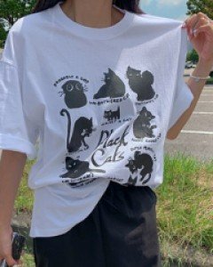 Black Cat Long Short Sleeve Tee