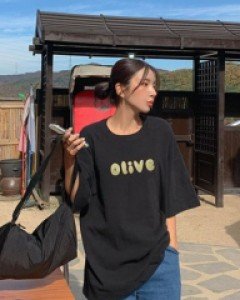 Olive peach short sleeve tee
