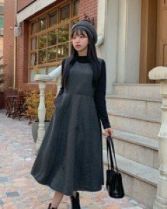 Rope Button Wool Long Dress