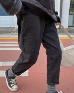 Pia brushed banding baggy pants