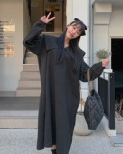 Nerf Big Collar Long Dress