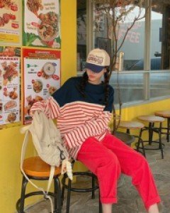 City Dangara Color Matching Long Long Sleeve Tee