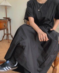 Angel Ring layered Short-sleeve Long one piece