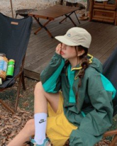 Trekking Color Matching Anorak Hooded Jumper