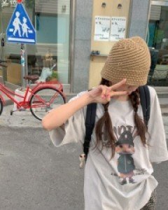 Cutie Rabbit Printed Short Sleeve Long T-shirt