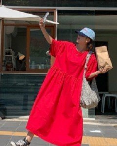 Duke shirring short sleeve long dress