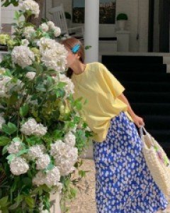 Maxi flower pleated long skirt