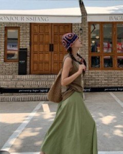 Belt Flare Banding Long Skirt