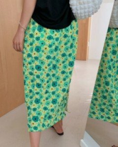 Wrinkle flower banding long skirt