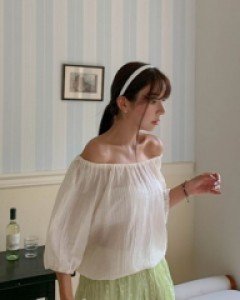 Pale Ribbon Open Shoulder Blouse