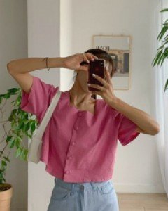Mood Square Neck Linen Blouse