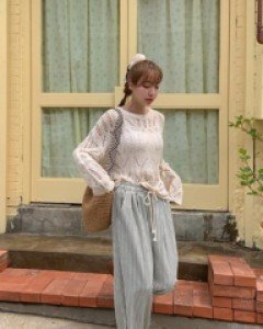Marine stripe wide banding pants