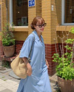 Summer Wrinkle Shirt Long Dress