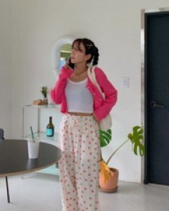 Youth flower banding wide pants