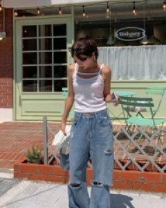 Anna cutting denim wide pants