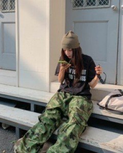 Camo cargo balloon banding pants