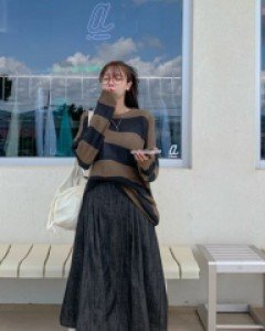 Maze banding A-line long skirt