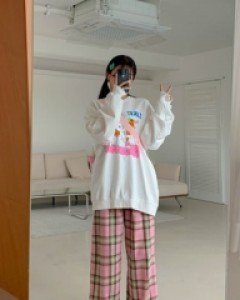 Meko Wool Check Wide Banding Pants