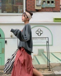 Cacsion incision slit banding long skirt