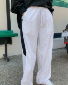 Side line color matching string wide pants