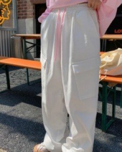 BP cargo denim banding wide pants