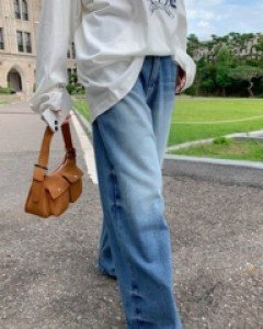 Pren washed denim wide pants