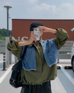 Mixed denim field jacket