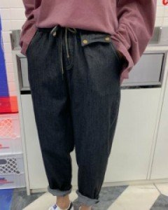 Dragon denim banding baggy pants