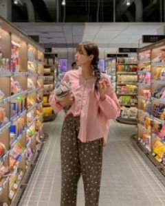 Heart leopard banded baggy pants