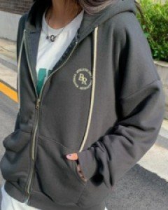 BR printed hooded zip-up