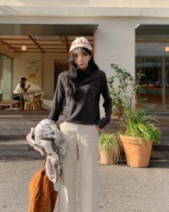 Slit brushed corduroy banding pants