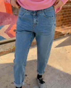 Earl banding denim semi-baggy pants