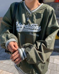 Bling color combination nylon V-neck sweatshirt