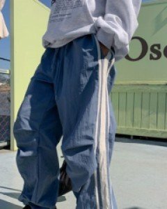Rose nylon banding string wide pants