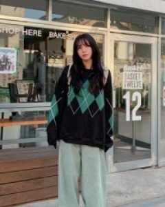 Argyle printed boxy sweatshirt
