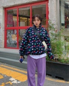 Color Flower Hoodie Half Zip-up