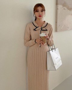 Maternity*Pearl Ribbon Knit One Piece