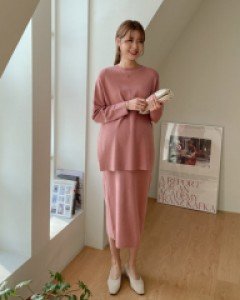 Maternity* Rosemary Knit Set (Tee+Skirt) Autumn Openable