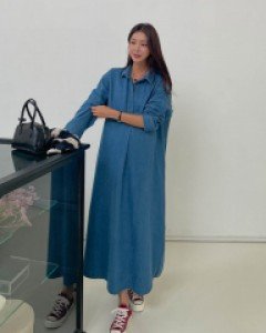 Maternity*loose fit denim shirt One Piece