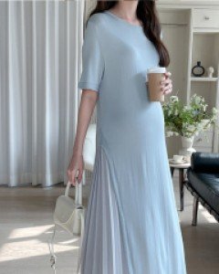 Maternity*Side Point Pleats Knit Dress