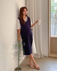 [LabelsD] Short-sleeve from V-neck One Piece*Maternity