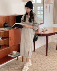 Maternity* creamy Zip up One Piece(napping lining)