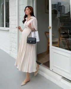 Maternity* Lempo Banding Pleated Dress (feeding)
