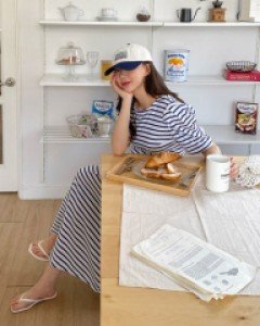 Maternity*Stripe Puff Dress