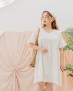 [EVELLET] Lot In V-neck Frill Dress