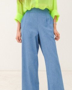 [EVELLET] Seina Denim Pin Tuck Wide Pants
