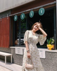 [EVELLET] Enflon Flower wing Frilled Dress