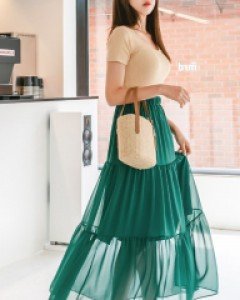 [EVELLET] Luence Chiffon Tiered Long skirt